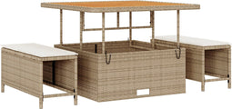 vidaXL - 3-delige - Tuin - Eetset - met - Kussens - Beige - Poly - Rattan - Acacia