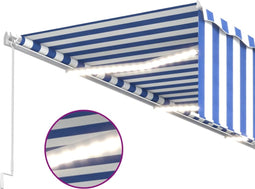 vidaXL - Luifel - handmatig - uittrekbaar - met - rolgordijn - LED - 6x3 - m - blauw - wit