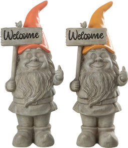 J-Line figuur Kabouter Welcome - polyresin - mix - 2 stuks