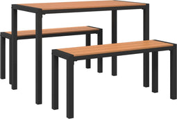 vidaXL - 3-delige - Tuin - Eetset - in - Staal - en - WPC - Bruin