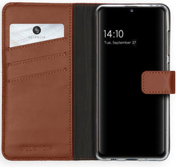 Selencia Hoesje Geschikt voor Samsung Galaxy A41 Hoesje Met Pasjeshouder - Selencia Echt Lederen Bookcase - Lichtbruin