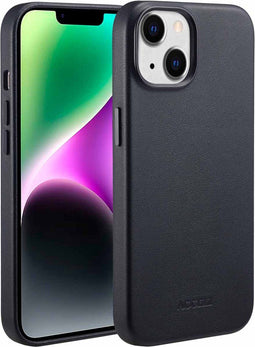 Accezz iPhone 14 - Leren Hoesje MagSafe - Verhoogde Randen - Onyx Black