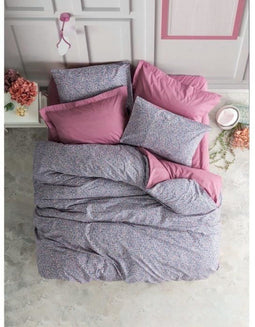 Kingsize Beddengoedset - Dekbedovertrek 240 x 220 cm + 2 Kussenslopen 60 x 60 cm - 100% Katoen - Dusty Rose en Paars (2 stuks)