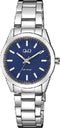 Q&Q Q82A-002PY - Horloge - Analoog - Dames - Vrouwen - stalen band - Rond - Metaal - Streepjes - Zilverkleurig - DonkerBlauw - 5 ATM