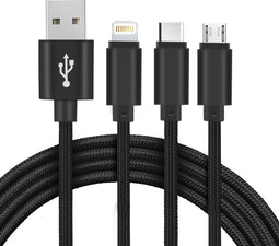 Setty 3-in-1 USB-kabel - 1 m - Snel opladen 2A - Zwart
