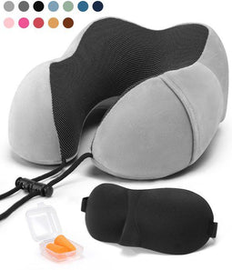 SKYCASES Travel Essentials - Nekkussen Set 3-delig - Ergonomisch Memory Foam met Oogmasker en Oordoppen - Lichtgrijs