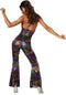 Dressforfun Disco Girl XL - Verkleedkostuum - Jumpsuit met nekband - Neon met regenboogkleurige stippen
