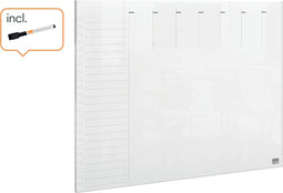 Nobo Draagbaar, Droog Uitwisbaar Mini A4 Whiteboard Weekplanner voor op Bureau/aan de Muur - 210 x 297mm - Inclusief Marker En Montage Pads - Transparant Acryl