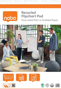 Nobo Gerecycled Flipoverblok op Rol - 50 Vellen Dubbelzijdig Blanco of Geruit Papier- 58x81cm - 70 grams