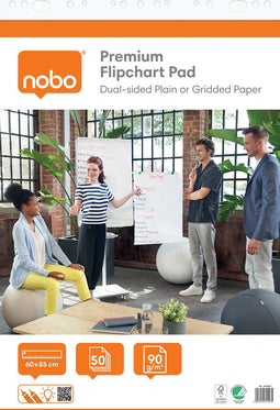 Nobo Premium Flipoverblok op Rol - 50 Vellen Dubbelzijdig Blanco of Geruit Papier - 60x85cm - 90 grams