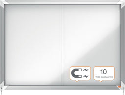 Nobo Premium Plus Afsluitbare Glazen Binnenvitrine Magnetisch met Hoekslot voor 8xA4 Formaat - Zilver/Wit