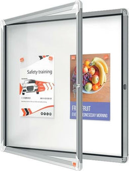 Nobo Premium Plus Afsluitbare Glazen Buitenvitrine Magnetisch 6xA4 voor Formaat met Zijslot - Grijs/Wit