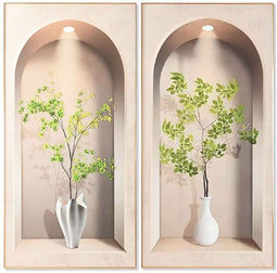 Home ESPRIT - Schilderij Vaas Scandinavisch - 80 x 160 cm - Wit Groen Beige (2 stuks)