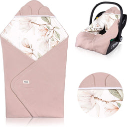 Lionelo Travel Swaddle Blanket - Omslagdoek voor Autostoel & Kinderwagen - 100% Katoen & Bamboe - TOG 2.5 - Hypoallergeen - Beige - Verstelbaar met Klittenband - 90x90 cm