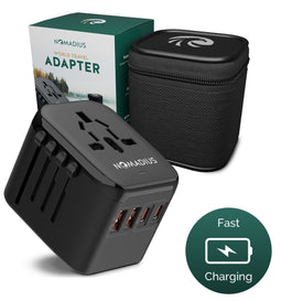 Nomadius Wereldstekker - Fast Charging Reisstekker - Wereldstekkers - Reisadapter - 2 USB C - 2 USB A - Snellader - 200+ Landen - Universele Wereld Stekker - USA, UK, Australië, Azië, Zuid-Amerika, Engeland, Europa - Type A, B, C, E, F, G, I, J, L, N