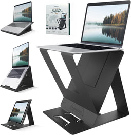 Nomadius X Stand - Opvouwbare Laptop Stand - Zit Sta Laptop Standaard - Verstelbaar in 5 Posities - Draagbaar - Premium PU-Leder - Snel Opzetbare Laptop, Tablet & iPad Houder - Tablethouder - Zit Sta Bureau - Laptopstandaard