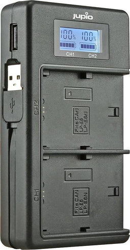 Jupio USB Dedicated Duo Lader LCD - Voor Canon LP-E6 / LP-E6N - Zwart
