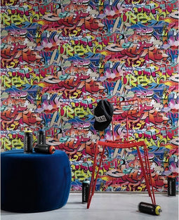 Noordwand - Good - Vibes - Behang - Graffiti - roze - en - oranje