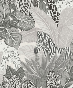 Noordwand - Good - Vibes - Behang - Jungle - Animals - grijs - en - zwart