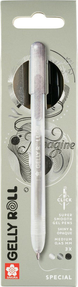 Sakura Gelly Roll - Gelpen met klikfunctie - Soepele inkt - Zwart-Zilver (3 stuks)