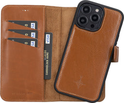 NorthLife - Geschikt voor iPhone 14 Pro Max - Lederen Afneembare 2-in-1 bookcase hoes - Cognac