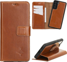 NorthLife - Geschikt voor Samsung Galaxy S21 - Lederen Afneembare 2-in-1 bookcase hoes - Cognac