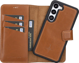 NorthLife - Geschikt voor Samsung Galaxy S23 - Lederen Afneembare 2-in-1 bookcase hoes - Cognac
