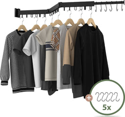 Noswo Droogrek - Uitschuifbaar - Incl. 5 ophanghaken - Wanddroogrek - Wasrek - Droogrek Muur - Droogrek Hangend - Wasrek Muur - Wasrek Hangend - Inklapbaar - Zwart