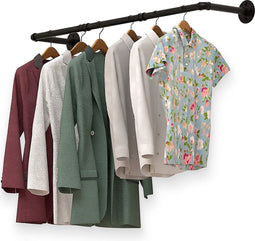 Noswo Kledingstang voor aan de Muur – Hoogwaardige Stalen Kledingroede – Kledingrek - Hangrek - Garderobe Stang - 112 x 23.6 CM – Zwart