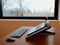 NOT A DESK Zwart zwevende bureau L - MDF hout - Made in Belgium - compact bureau - in hoogte en helling verstelbaar - mobiel zit sta bureau - draagbaar kantoor - multifunctioneel