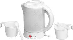 Lafe Elektrische Reis Waterkoker 0.6 Liter - Inclusief 2 Kopjes en Lepels - Kleine Waterkoker Voor Camping of Caravan Klein Formaat - 600W - Wit