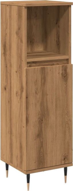 vidaXL - Badkamerkast - 30x30x100 - cm - bewerkt - hout - artisanaal - eikenkleurig