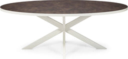 Stalux Ovale eettafel 'Mees' 180 x 100cm, kleur wit / lederlook bruin