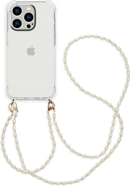 imoshion Hoesje Geschikt voor iPhone 14 Pro Hoesje Met Koord - imoshion Backcover met koord + armband - Parels - transparant