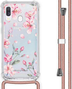 iMoshion Hoesje Geschikt voor Samsung Galaxy A40 Hoesje Met Koord - iMoshion Design Hoesje met Koord - Roze / Transparant / Blossom Watercolor
