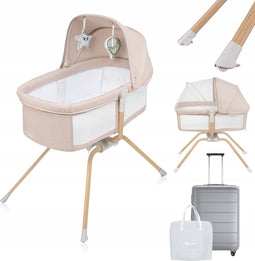 Lionelo Malin Evo - 3in1 Wieg Campingbed Babybed - Schommelfunctie Verstelbare Matras - Beige Natural