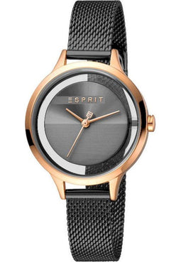Esprit Lucid ES1L088M0065 - Dames Horloge - 32mm Rosékleurige Stalen Kast - Donkergrijs