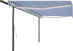 vidaXL - Luifel - automatisch - met - LED - en - windsensor - 5x3 - m - blauw - en - wit