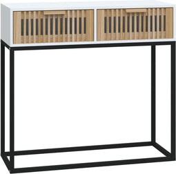 vidaXL - Wandtafel - 80x30x75 - cm - bewerkt - hout - en - ijzer - wit