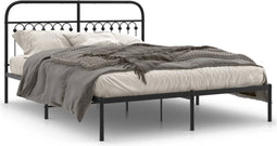 vidaXL - Bedframe - met - hoofdbord - metaal - zwart - 150x200 - cm