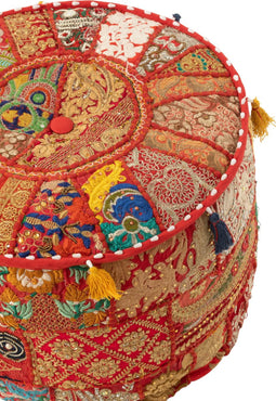 J-Line poef Rond Patronen + kwasten - katoen - rood