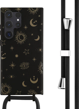 iMoshion Hoesje Geschikt voor Samsung Galaxy S23 Ultra Hoesje Met Koord - iMoshion Siliconen design hoesje met koord - Zwart / Sky Black