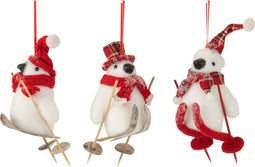 J-Line kersthanger Penguin Kerstman - polyresin - wit/rood - 3 stuks