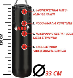 NRG Boxing F9B - Bokszak - 120 cm - Kunstleer - Zwart - incl 4-punts ophangketting