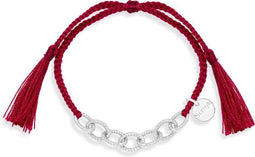 Scmyk BG-267 - Armband - Gevlochten met zilver plated schakelketting - Donker roze