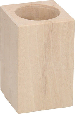 Houten Pennenbakje vierkant met ronde opening berkenhout 5,9cmx5,9cmx9,6cm