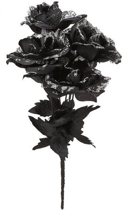 Halloween accessoires bloemen - zwarte rozen met blaadjes - 35 cm