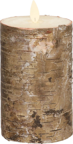 Anna's Collection Led kaars/stompkaars - bruin - berkenhout - H12,5 x D7,5 cm - wax - bewegende vlam