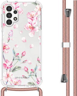 imoshion Hoesje Geschikt voor Samsung Galaxy A13 (4G) Hoesje Met Koord - imoshion Design Hoesje met Koord - Roze / Blossom Watercolor
