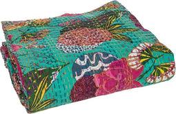 J-Line Plaid/Strand Mat Bloemen+Hechtingen Katoen Turkoois Large